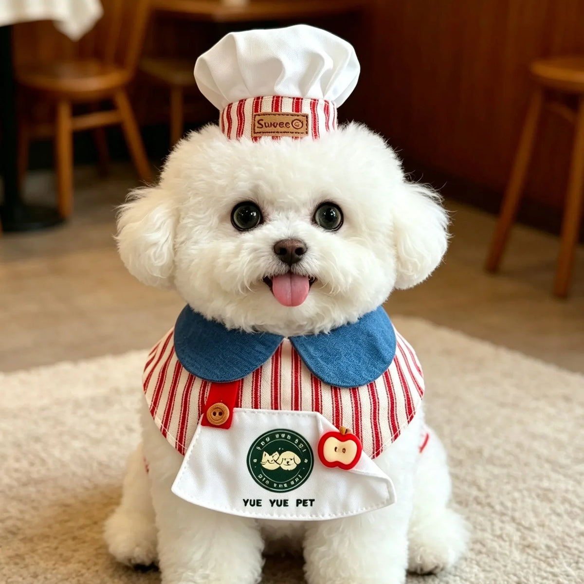 Cute Pet Chef Outfit Set with Hat and Bib Collar – view 2