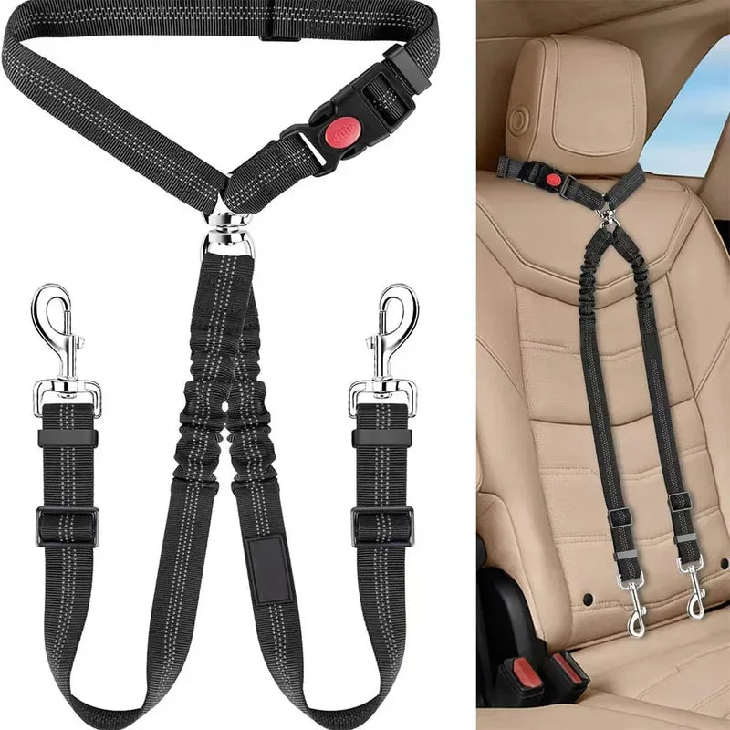 Double Head Dog Safety Harness Adjustable Split Connection Car – 6 Colors