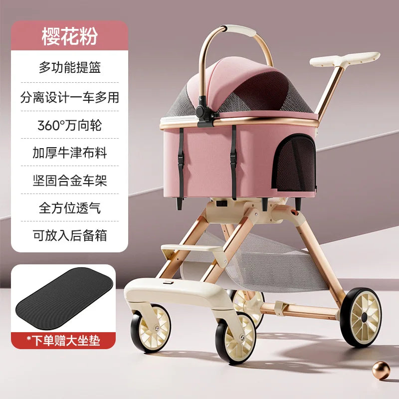 Foldable Pet Stroller for Cats and Dogs Lightweight Aluminum