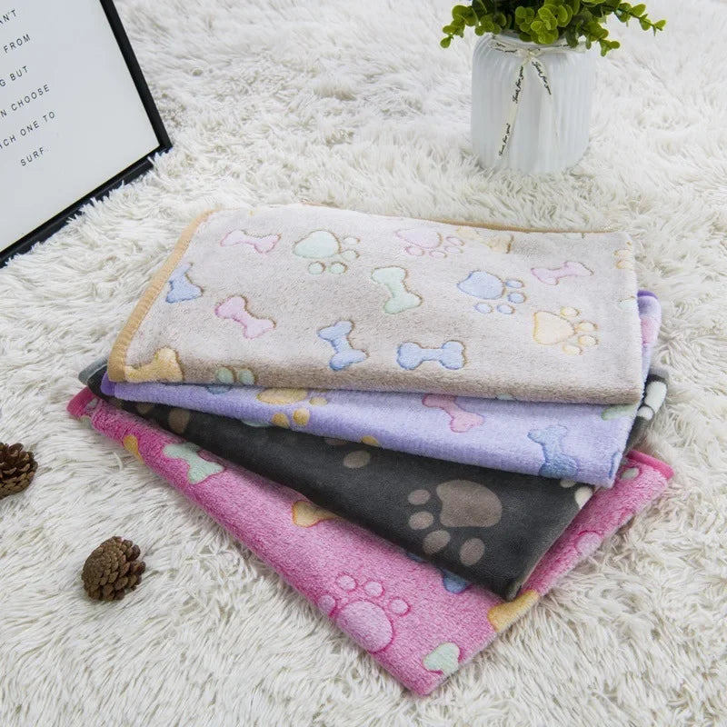 Coral Fleece Pet Blanket Warm Paw Print Dog - MyPetDollar.com