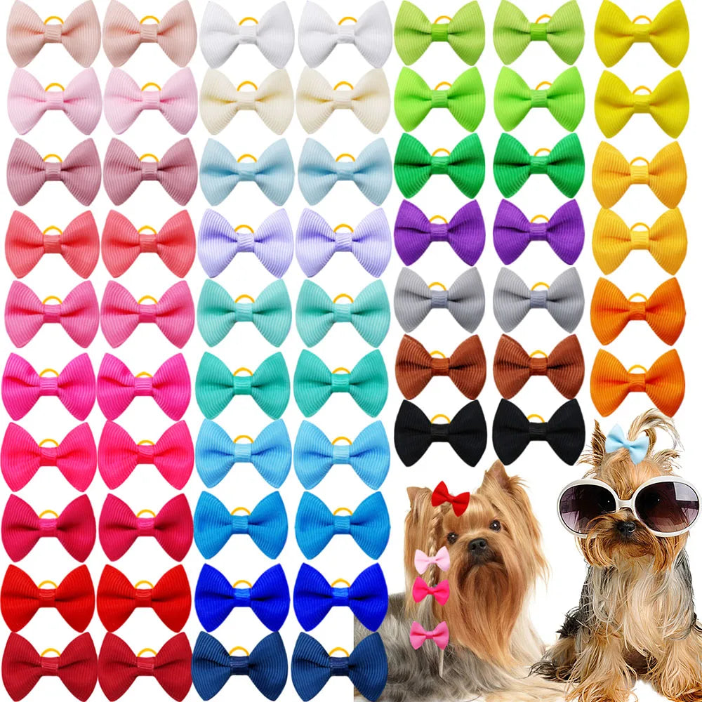 Dog Bows with Rubber Bands Solid Polka Dot Style Handmade – Dog Supplies