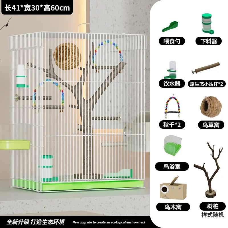 Large Vertical Bird Cage with Natural Wood - MyPetDollar.com