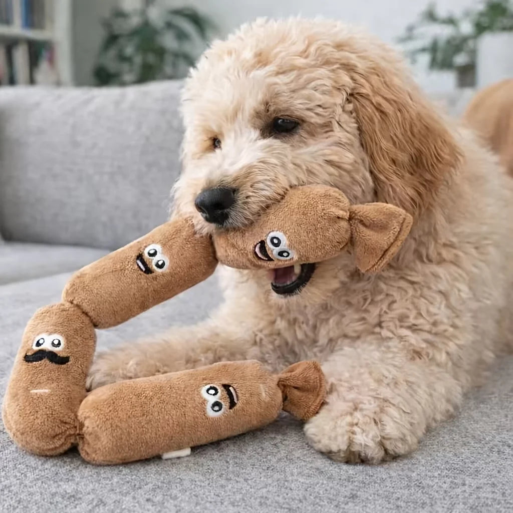 Plush Sausage String Dog Squeaky Toy - MyPetDollar.com