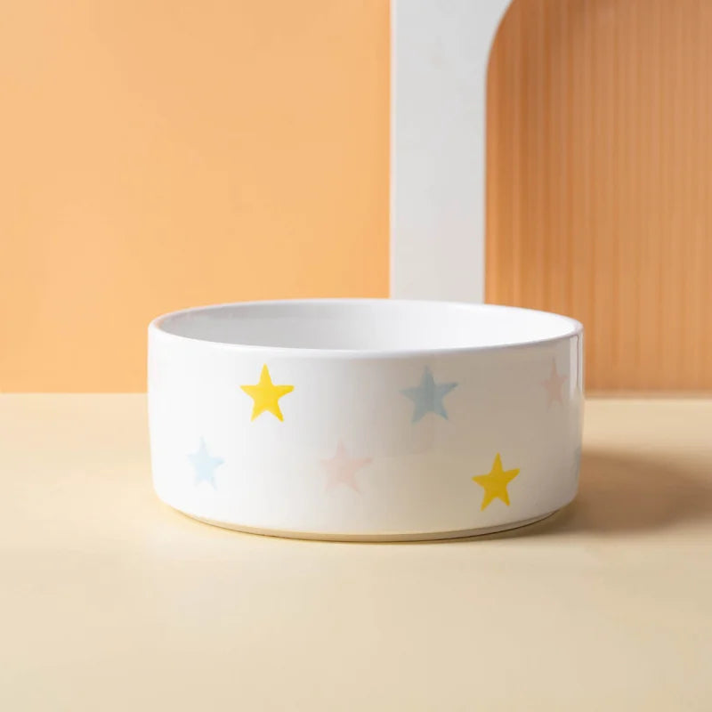 Ceramics Dog Bowl with Wood Mat Wide Mouth - MyPetDollar.com