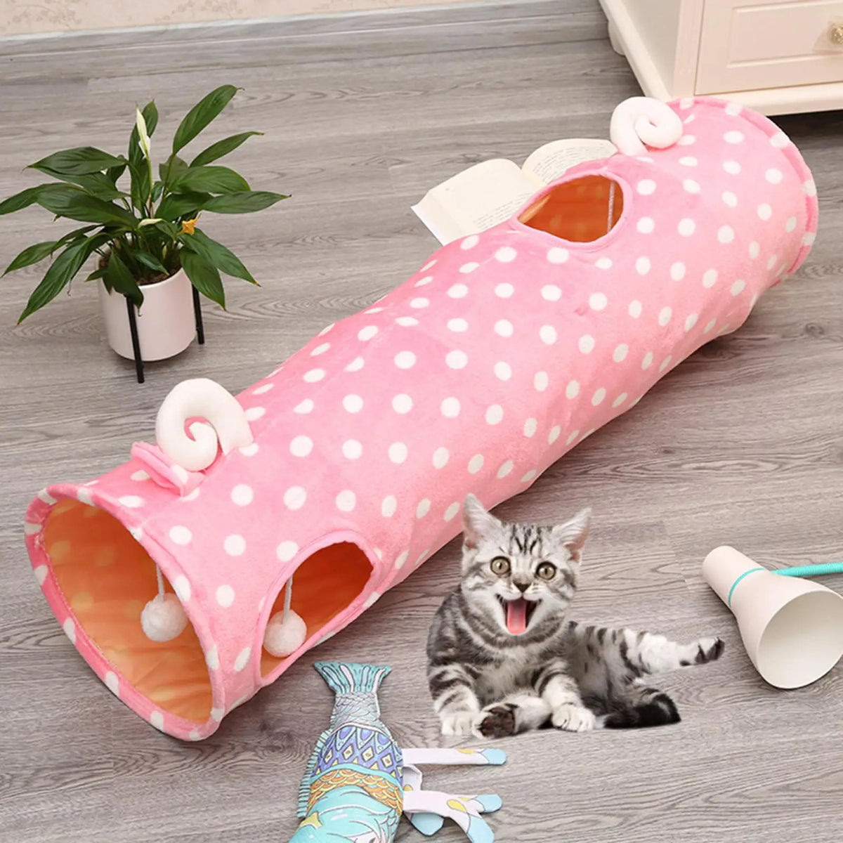 Kitten Tunnel Dog Puppy Rabbit Playing W Hanging Dangle Balls – 3 Colors