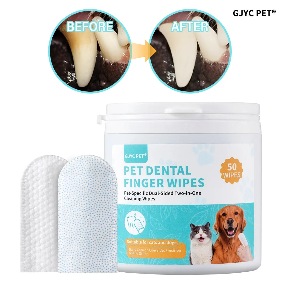 Pet Teeth Cleaning Finger Wipes Dual 3D - MyPetDollar.com