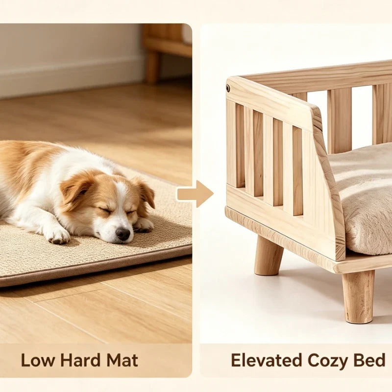 Solid Wood Pet Bed Elevated Dog Cat Sofa - MyPetDollar.com