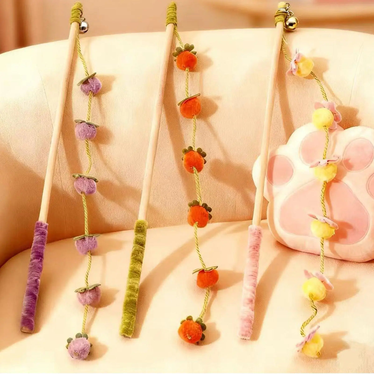 Cat Wand Toys 15.7 Inch Wooden Fruit-Shaped - MyPetDollar.com