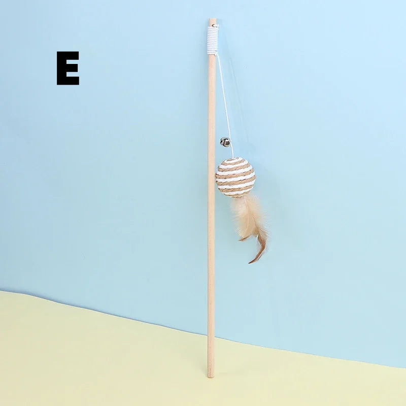 Mouse Wooden Teasing Cat Rod Toy Pet Supplies Feather Bell