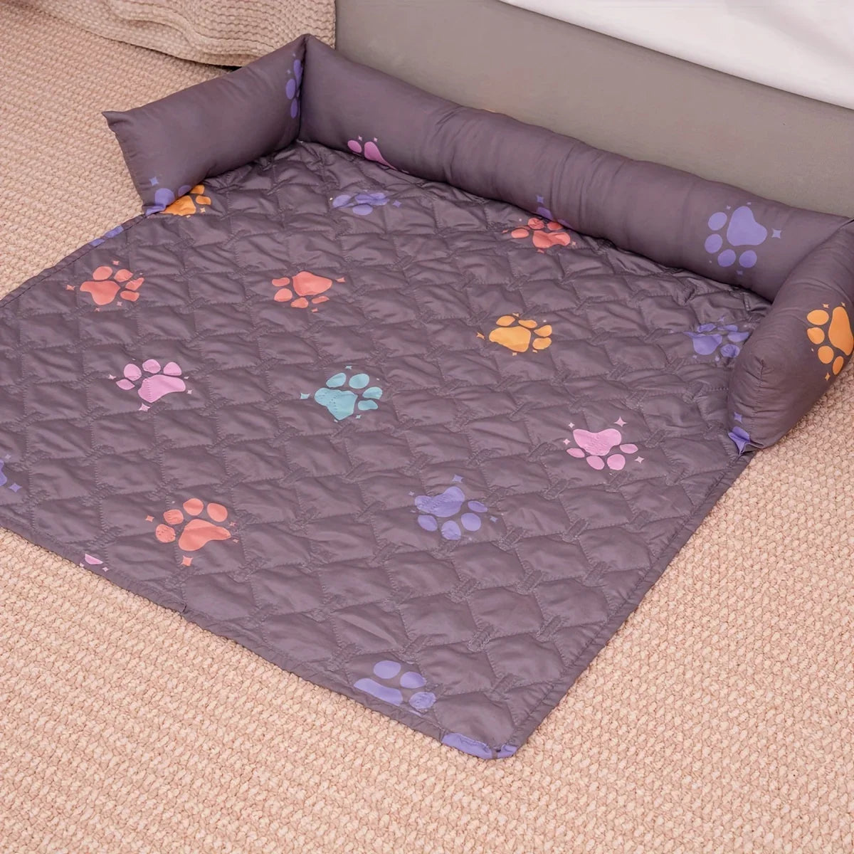 Reversible Rainbow Check Pet Bed with - MyPetDollar.com