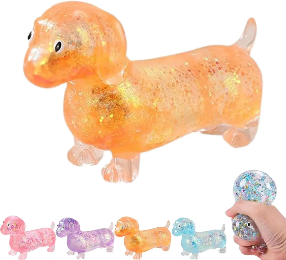 Glitter Dachshund Squishy Squeeze Plaything Soft Stretchy Vent Ball for Dogs