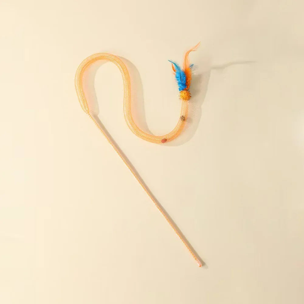 Mesh Snake Cat Teaser Wand with Catnip Balls – 3 Colors