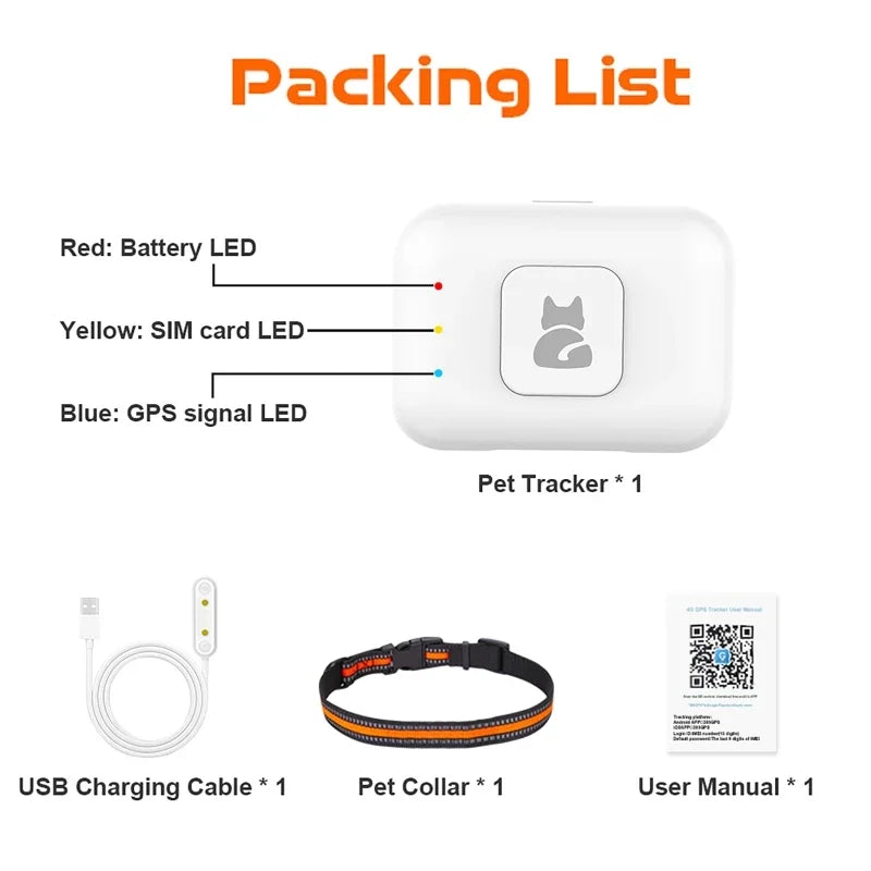 GPS Pet Tracker with Colorful LED Flash 4g Smart Collar, Waterproof