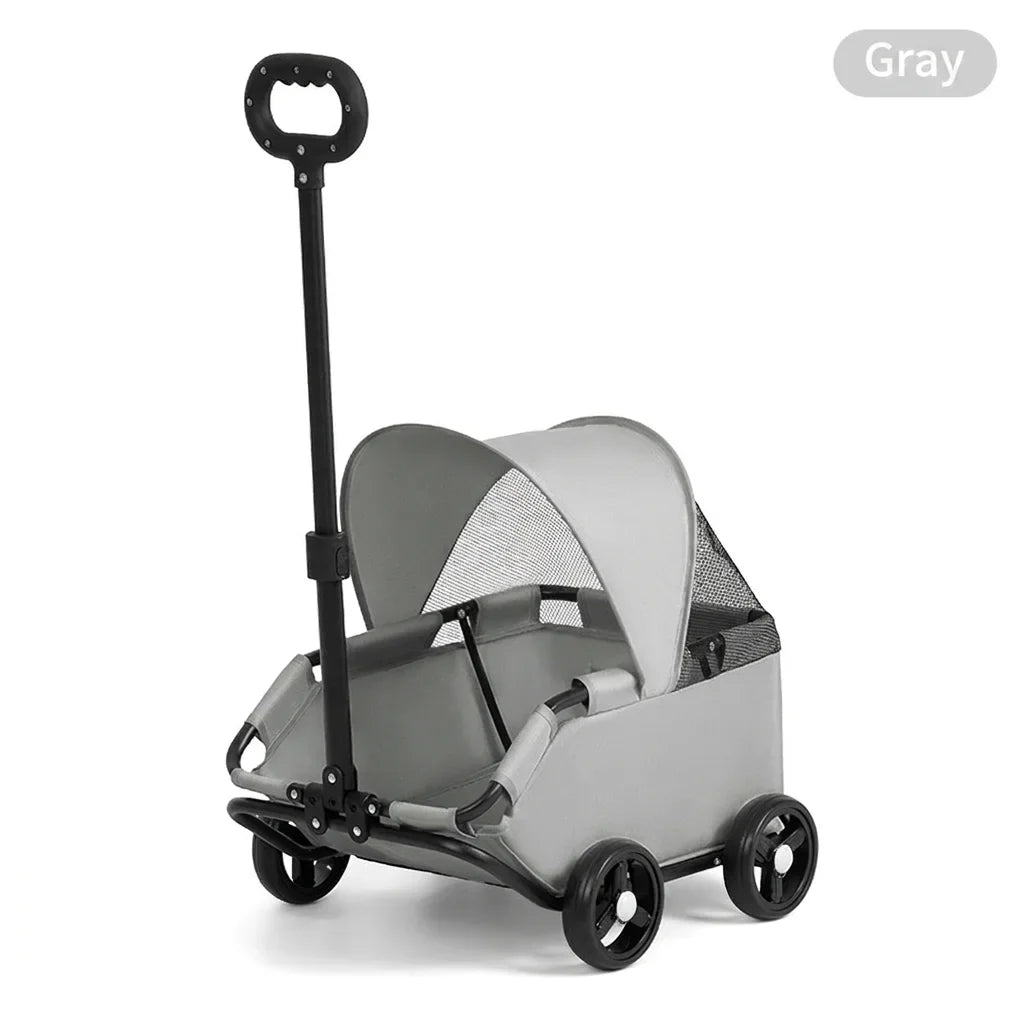 Mesh Carrinho Pet Luxury 4-Wheel Foldable Dog & Cat Travel Stroller – 3 Colors