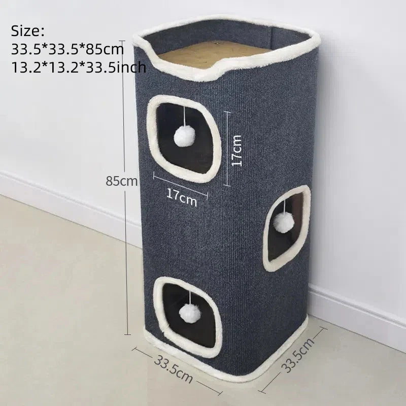Soft 3-Tiers Cat Bed Winter Pet Home Covered Cave