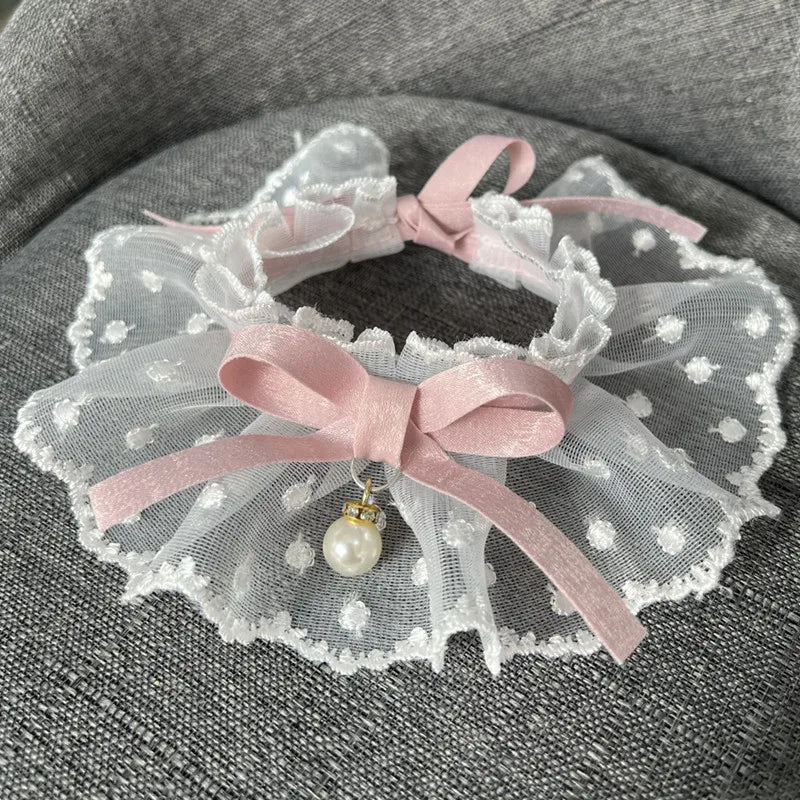 White Lace Bowknot Collar, Bowtie Bibs, Mesh - MyPetDollar.com