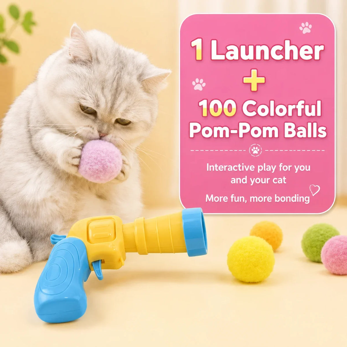 Quiet Interactive Cat Toy Pom Ball – Cat Supplies