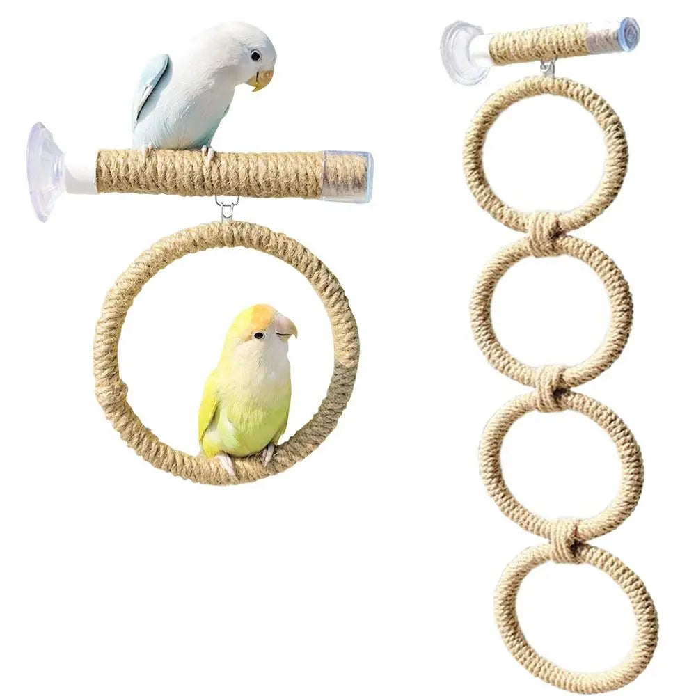 Suction Cup Bird Toy Swing Set Linen Rope - MyPetDollar.com