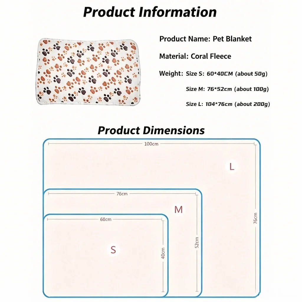Coral Fleece Pet Blanket Warm Paw Print Dog - MyPetDollar.com