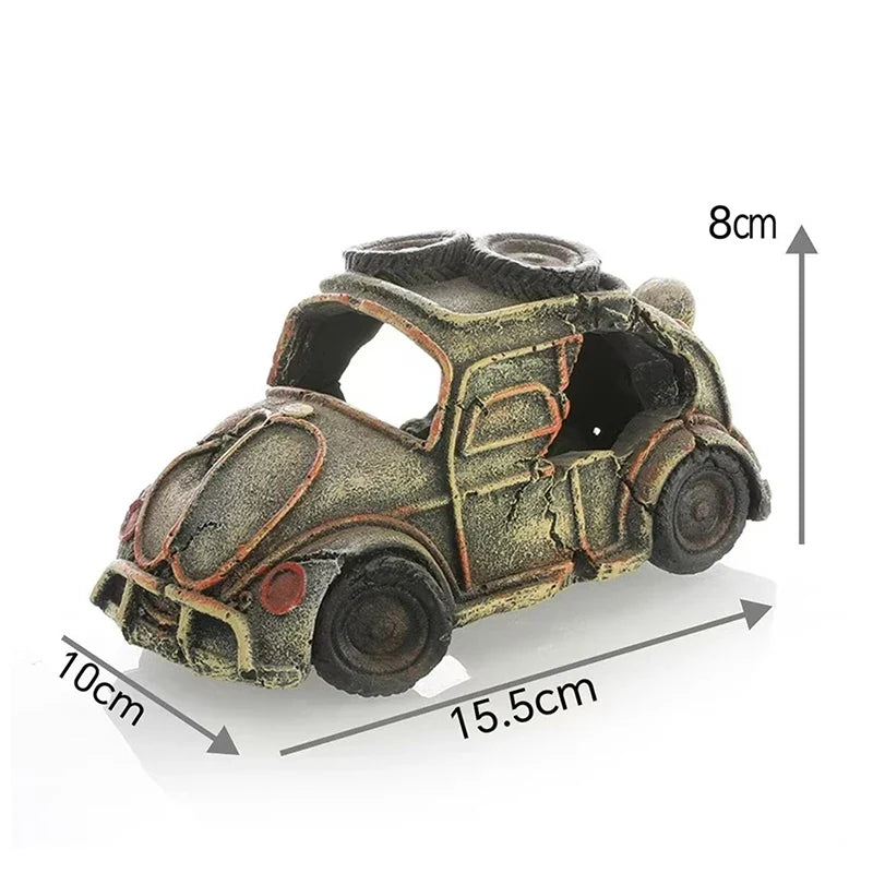 Aquarium Ornament Shaped Like Car Wreckage Featuring Hiding – 4 Colors