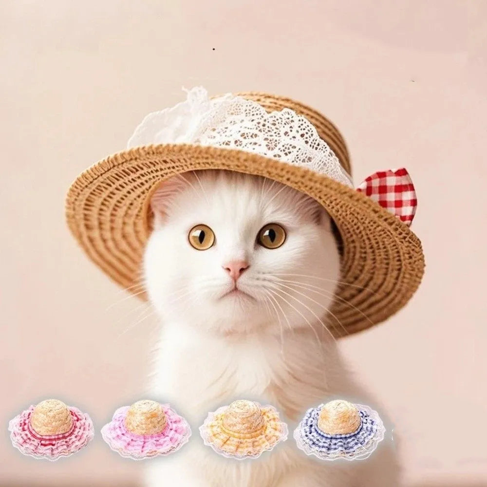 Adjustable Pet Straw Hat Wide Brim Sun - MyPetDollar.com