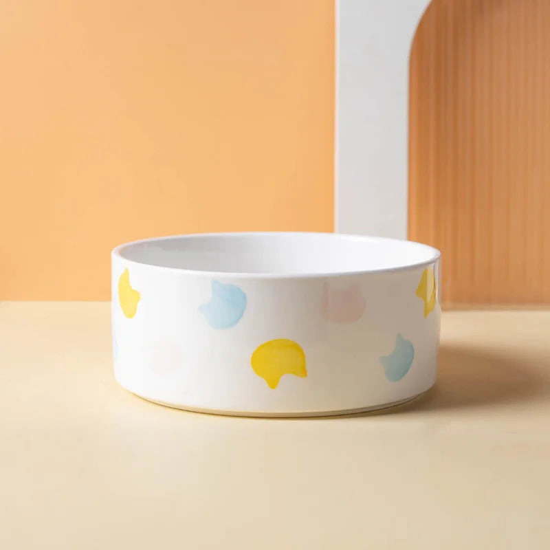 Ceramics Dog Bowl with Wood Mat Wide Mouth - MyPetDollar.com