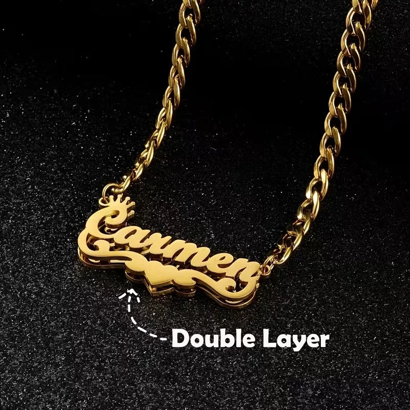 Custom Double Layer Pet Name Necklace 18K - MyPetDollar.com