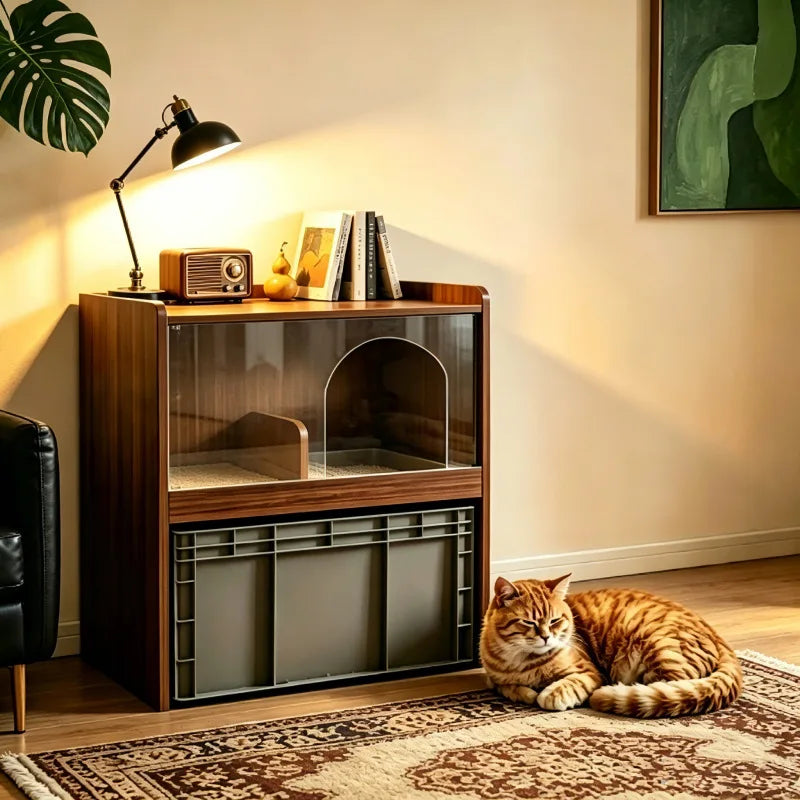 Wood Cat Litter Box Cabinet, Leak-Proof - MyPetDollar.com
