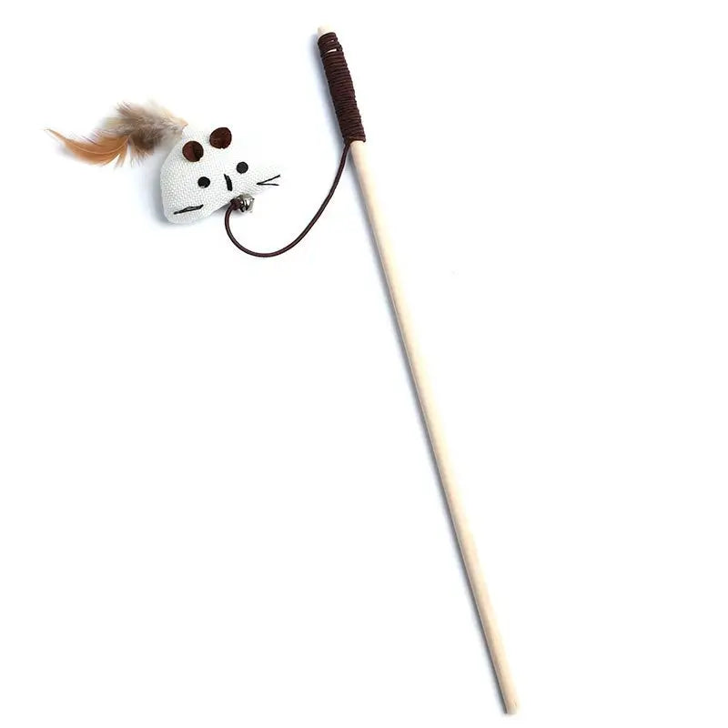 Wood Teaser Feather Toys Kitten Funny Colorful Rod Cat Wand, Interactive