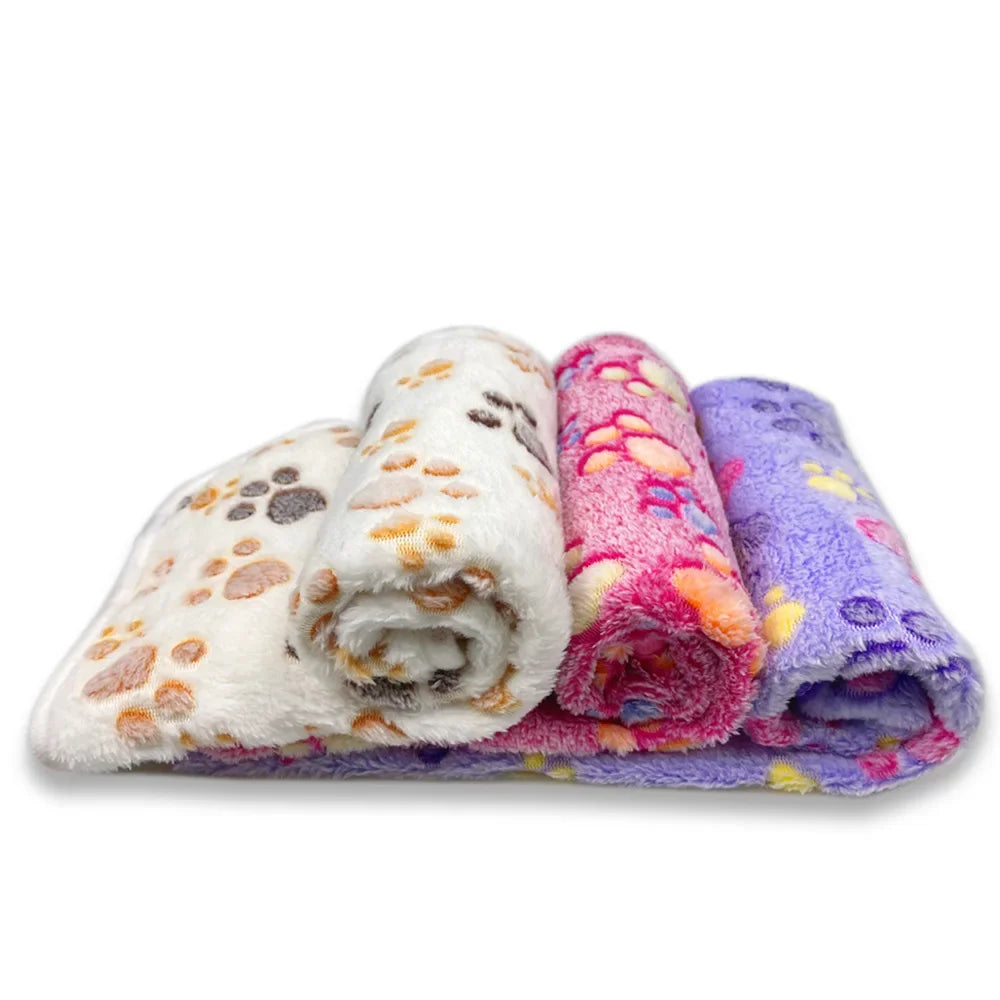 Coral Fleece Pet Blanket Warm Paw Print Dog - MyPetDollar.com