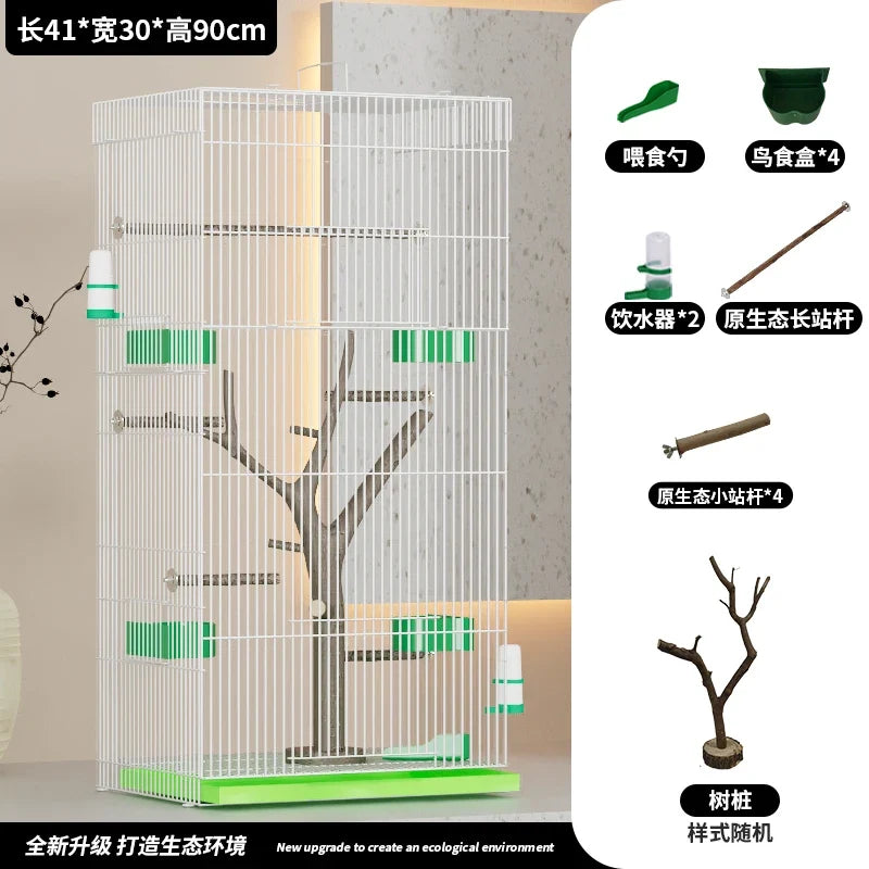 large Vertical Bird Enclosure with Natural Wood Perch – 19 Colors