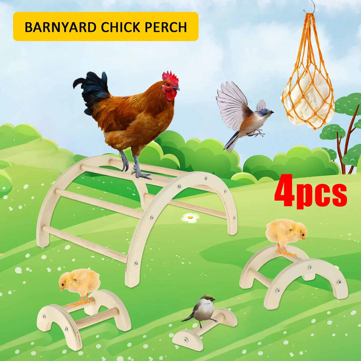 4Pcs Chicken Perch Toys with Net Bag Wooden - MyPetDollar.com
