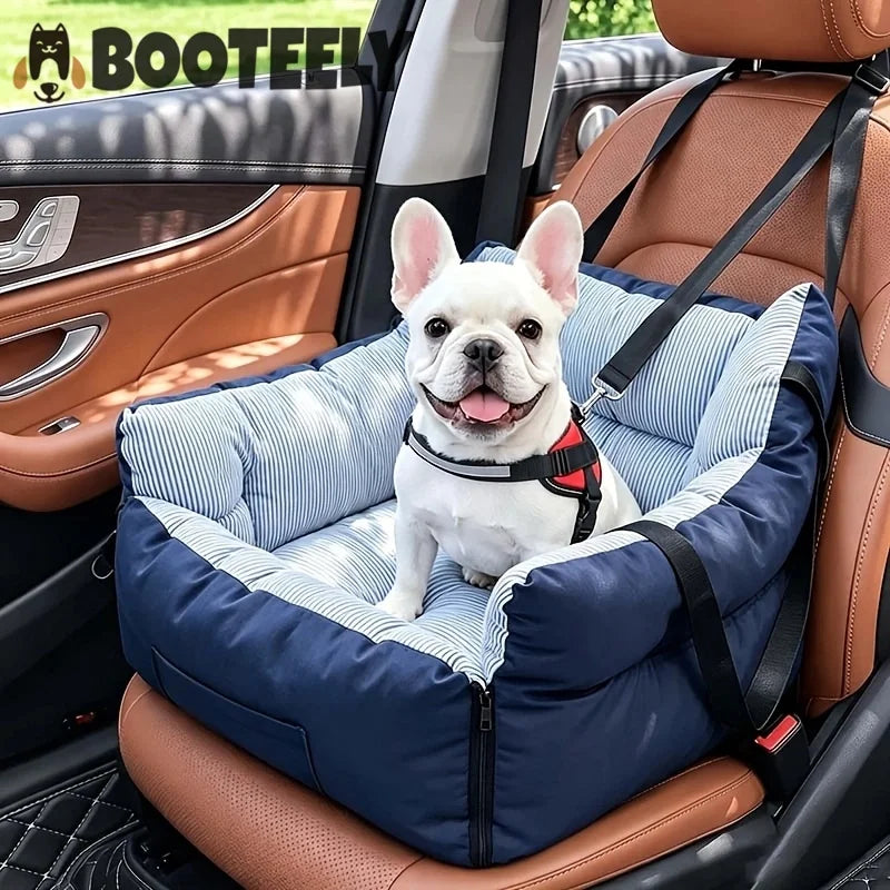 Dog Car Seat Bed Blue‑Stripe Pet Car Booster - MyPetDollar.com