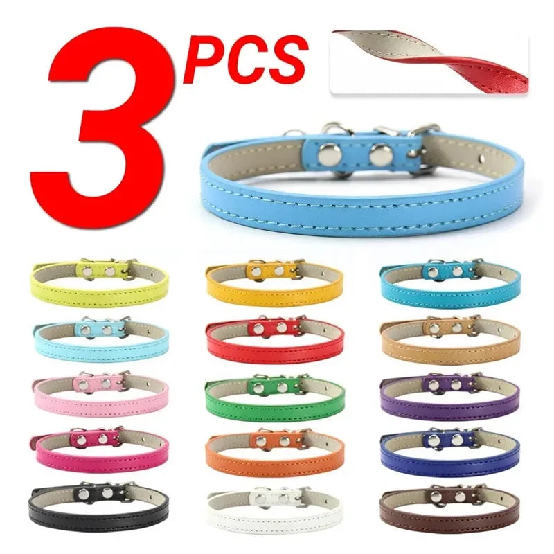 3 Pcs/Lot Soft PU Leather Cat Collar Solid - MyPetDollar.com
