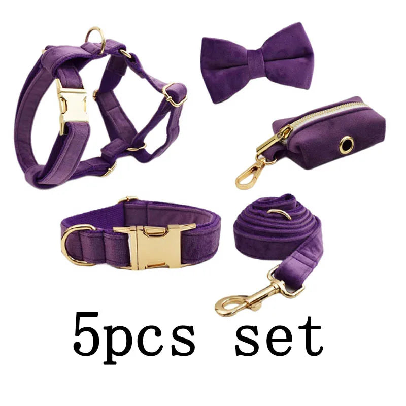 Purple Velvet Dog Collar And Leash Set For - MyPetDollar.com