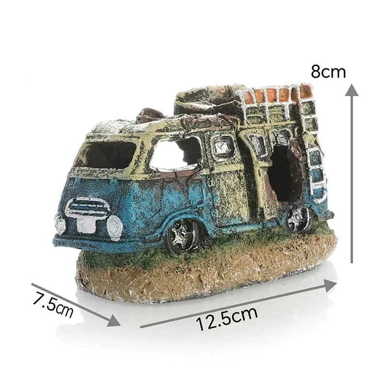 Aquarium Ornament Shaped Like Car Wreckage Featuring Hiding – 4 Colors
