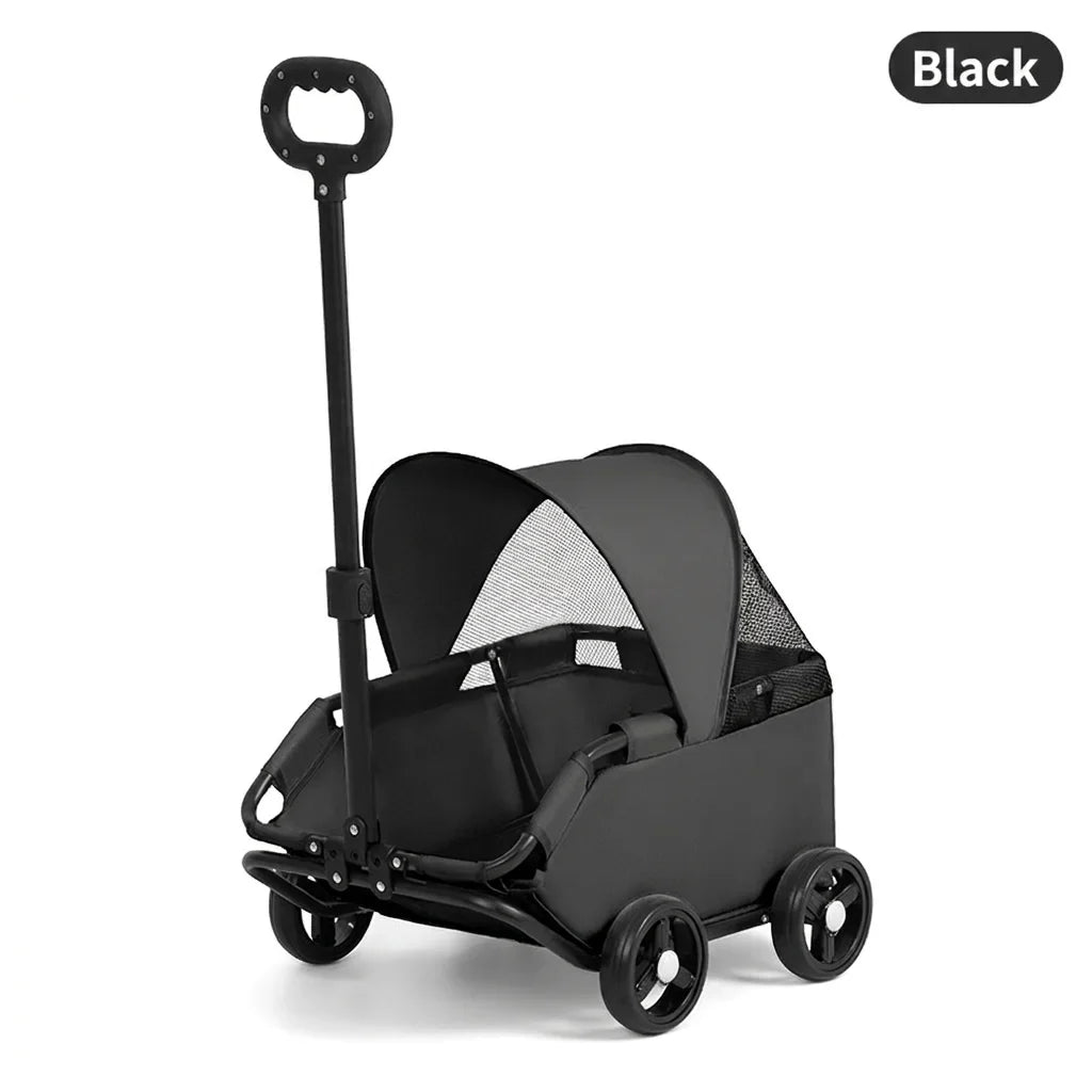 Mesh Carrinho Pet Luxury 4-Wheel Foldable Dog & Cat Travel Stroller – 3 Colors