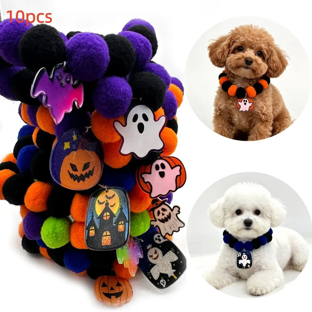 Small Dog Hair Ball Necklace Pet Halloween Bow Tie Collar