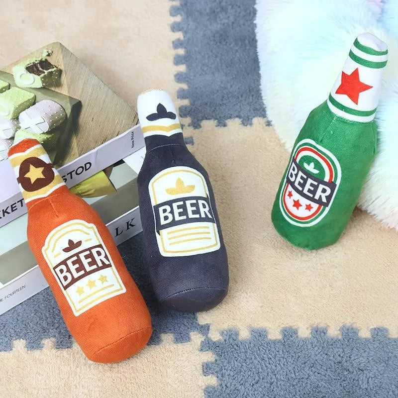 Plush Dog Toys Beer Bottle Shaped for Small - MyPetDollar.com
