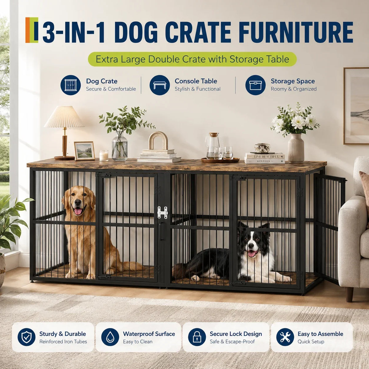 87 Inch Extra Large Double Dog Crate - MyPetDollar.com