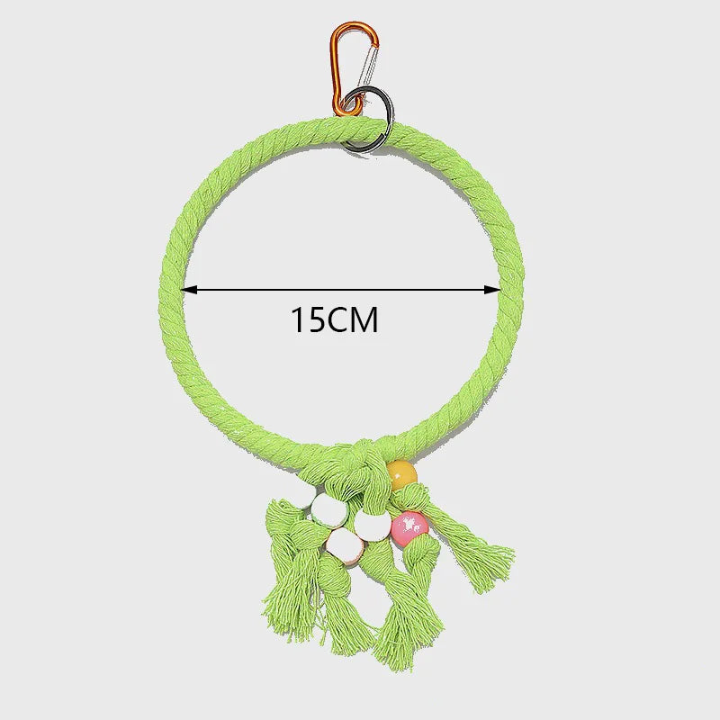 Parrot Cage Swing Toy Round Triangular Iron Wire Cotton Thread – 13 Colors