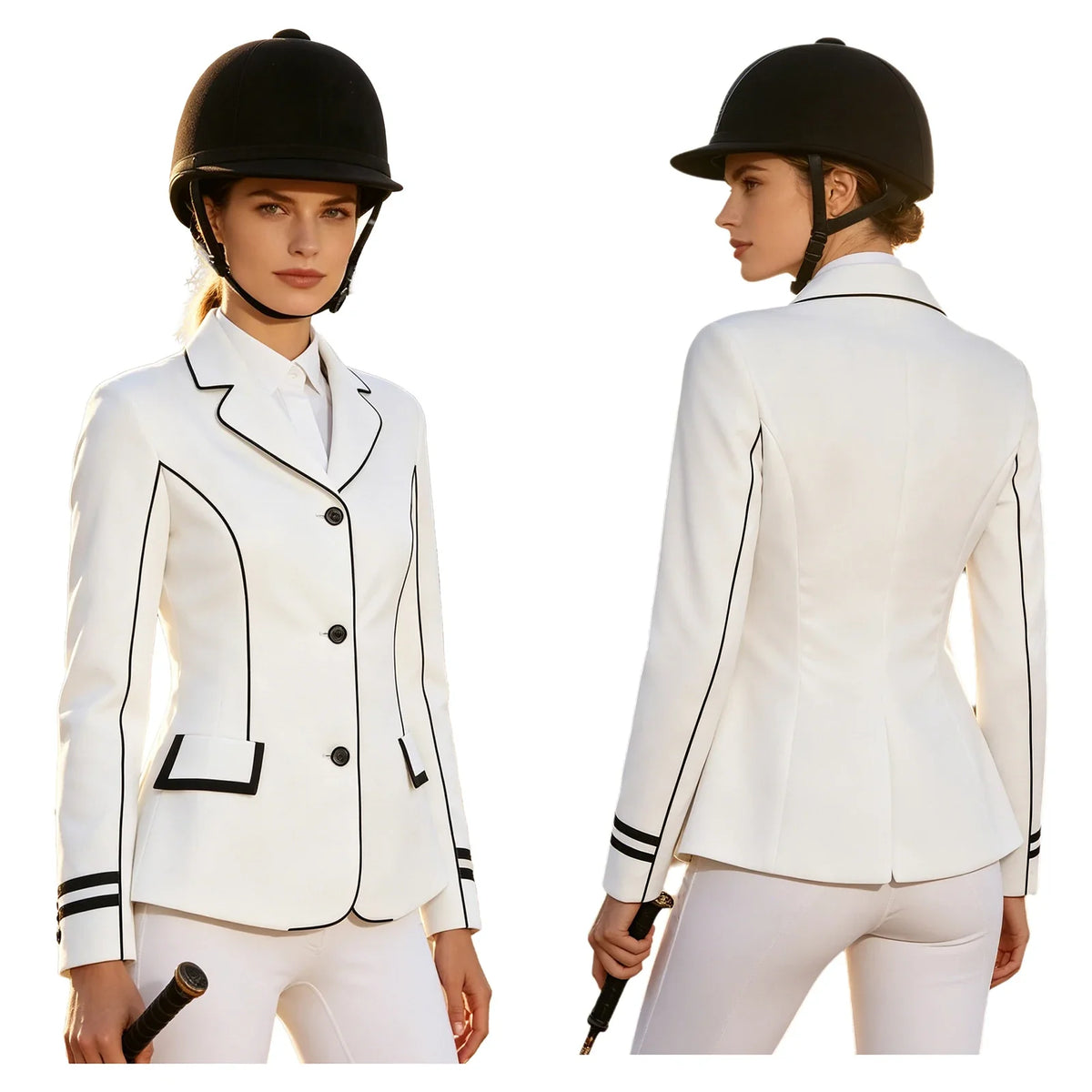 Women Contrast Trim Horse Riding Jacket - MyPetDollar.com