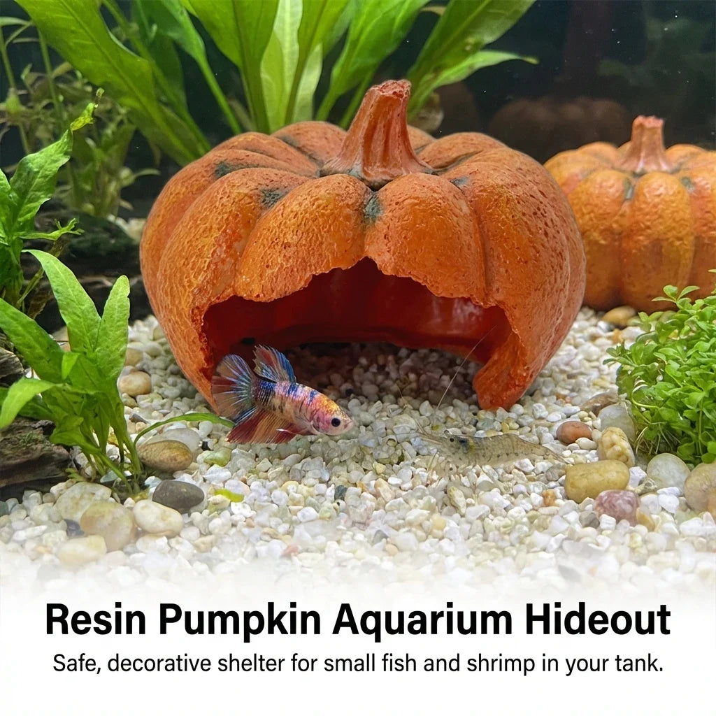 Aquarium Pumpkin Hideout Cave Resin Decor - MyPetDollar.com