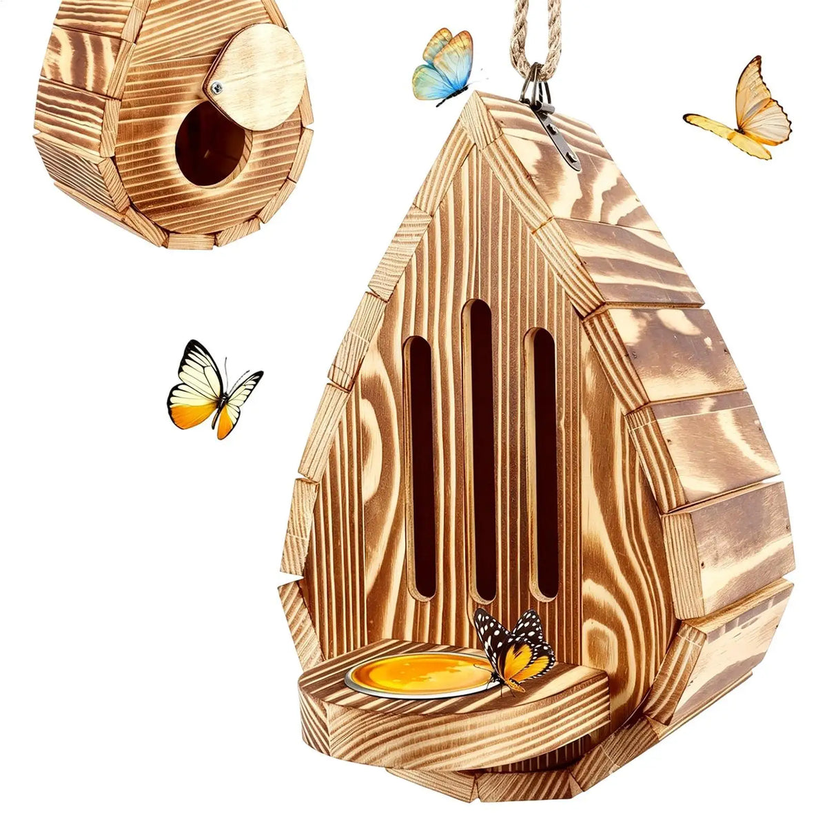 Hanging Wood Butterfly House Feeder with - MyPetDollar.com