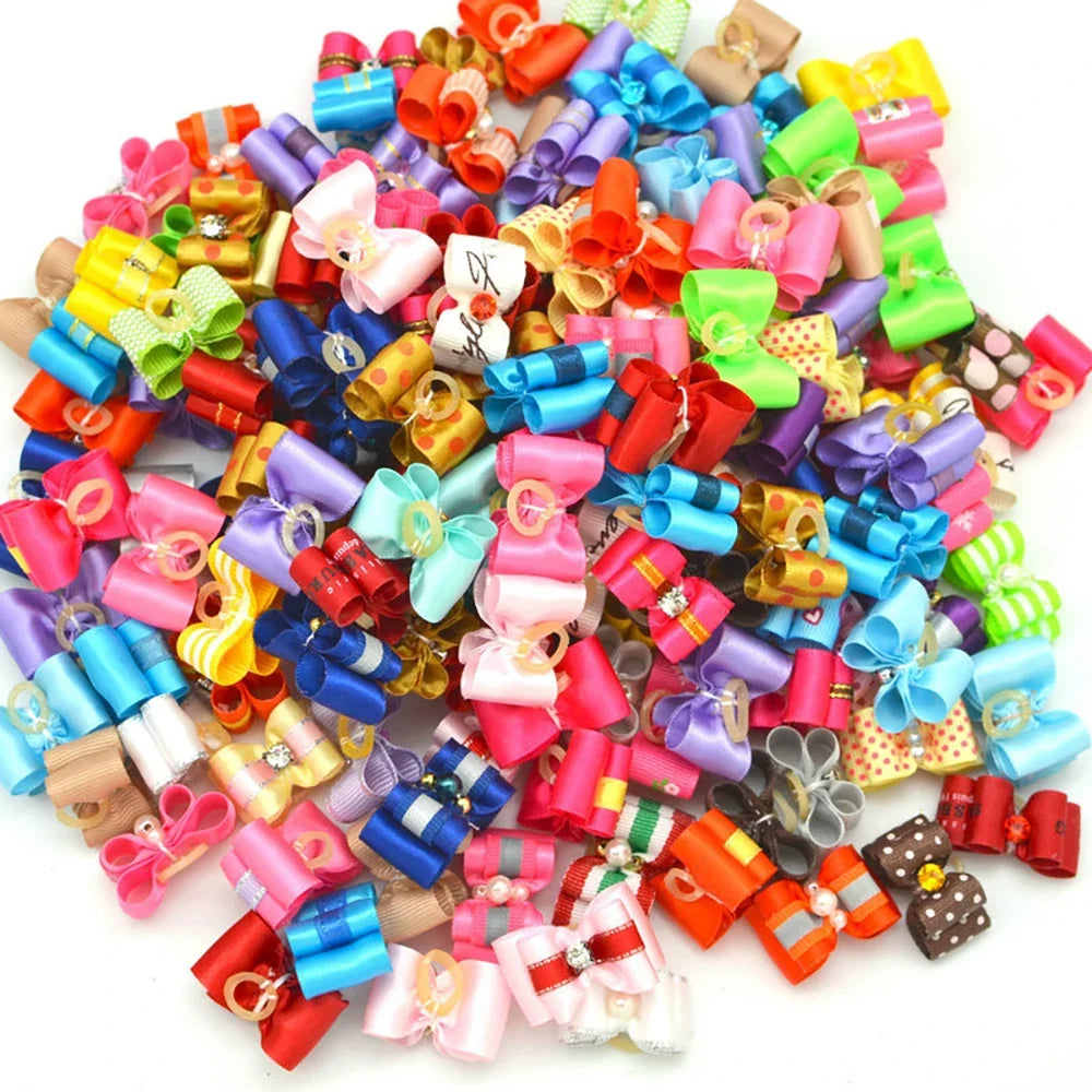 50 Handmade Dog Hair Bows Pet Diamond Pearl Supplies