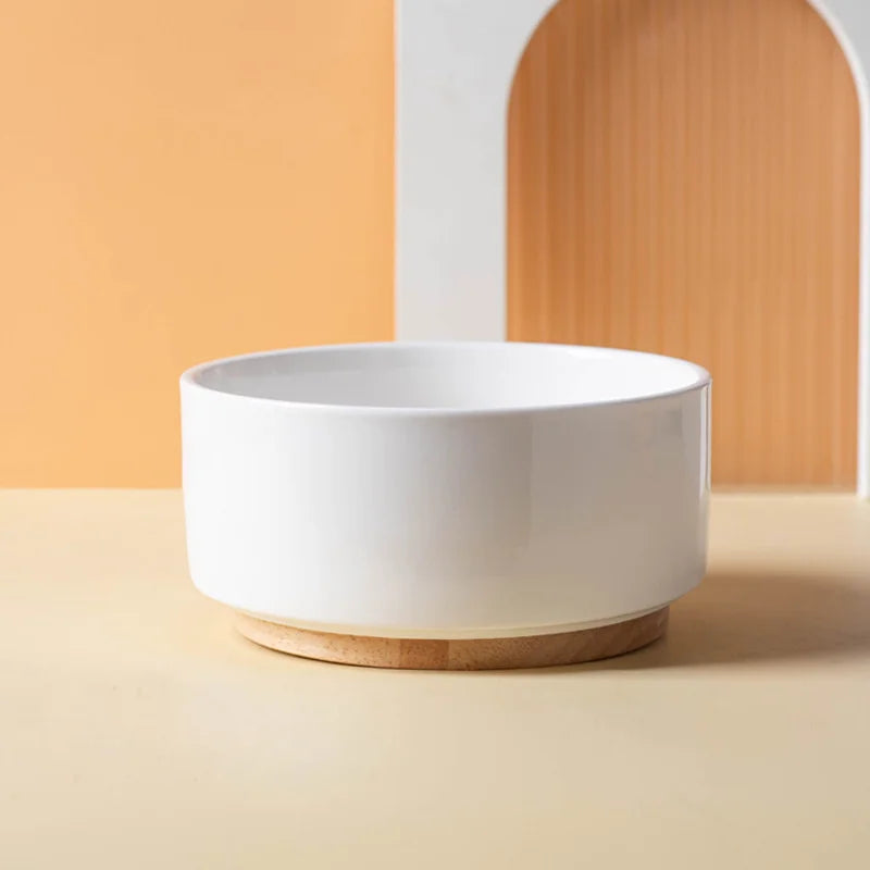 Ceramics Dog Bowl with Wood Mat Wide Mouth - MyPetDollar.com
