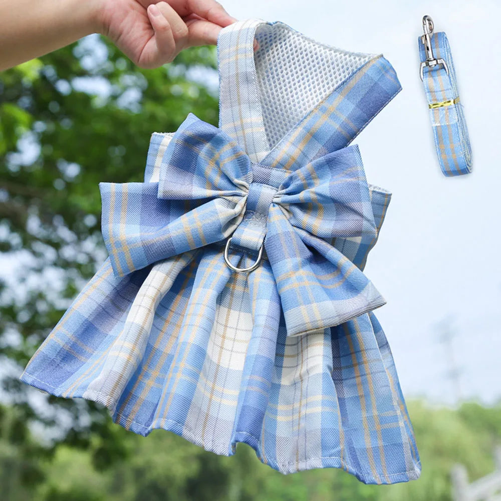 Plaid Dog Dress Bow Tie Harness Leash Set - MyPetDollar.com