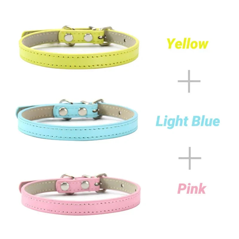 3 Pcs/Lot Soft PU Leather Cat Collar Solid - MyPetDollar.com