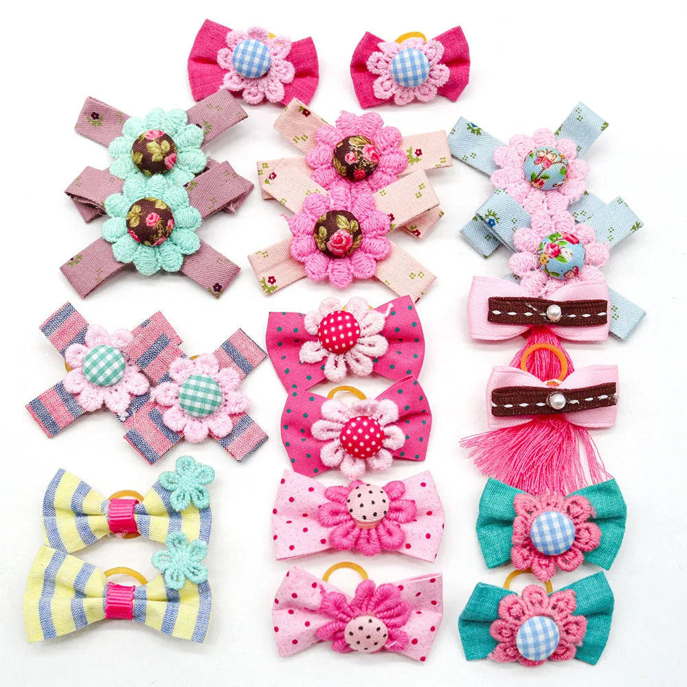 Colorful Dog Grooming Accessories Hair Bowknot Flower