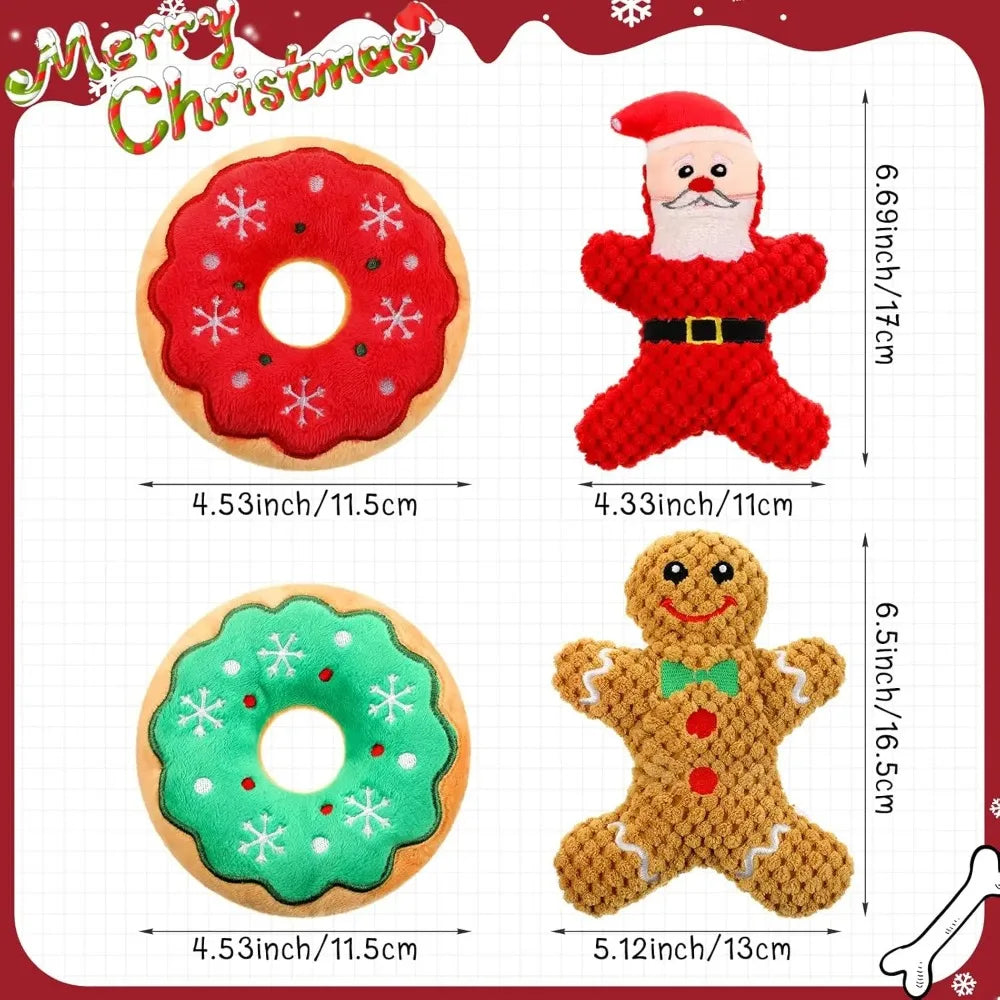 Christmas Dog Plush Squeaky Toys Donut Chew - MyPetDollar.com